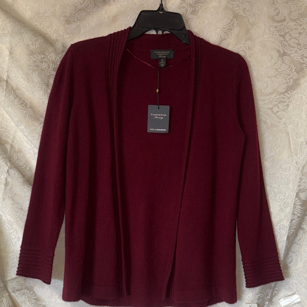 NWT Charter Club Cashmere Cardigan in Burgundy